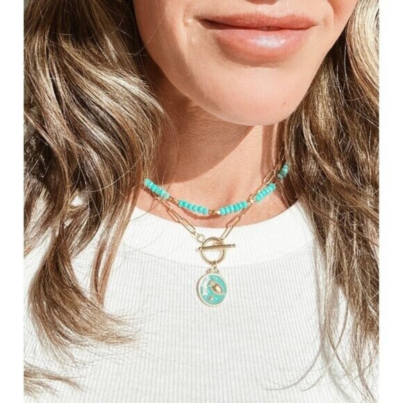 Zodiac Pendant Necklace Waterproof Gold Toggle Clasp Turquoise pendant Necklace - Picture 3 of 16
